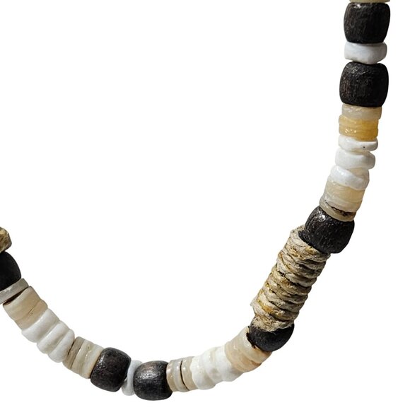 Vintage Boho Shell Wood Beaded Necklace Beach Core Surfer Mens Fashion Jewelry - Picture 2 of 5